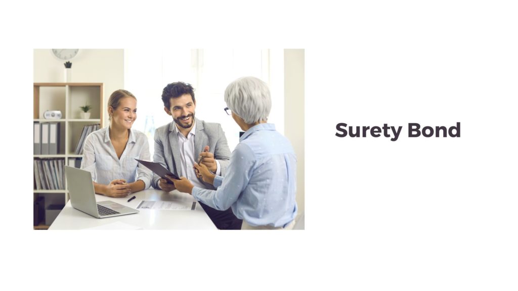 Surety Bond - Surety agent is talking to a business couple about the bonds that they need.